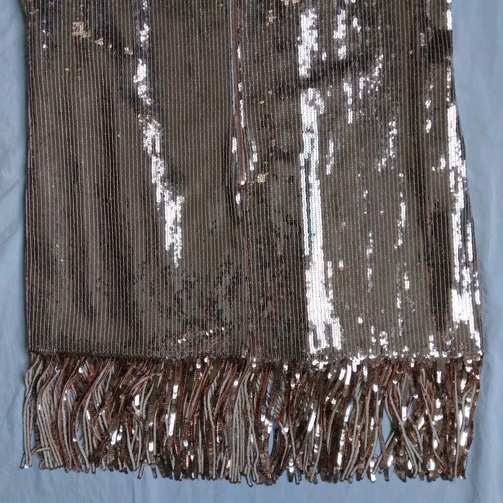Flapper Dress Lined Champagne Pink 1920s Style Gatsby Sequins Fringe Size 14 - Picture 9 of 11